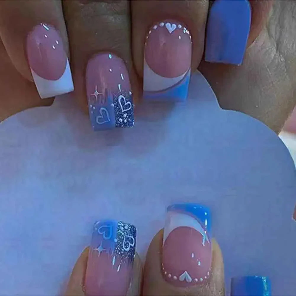 24Pcs Pink French Cartoon Snail Press-On False Nails