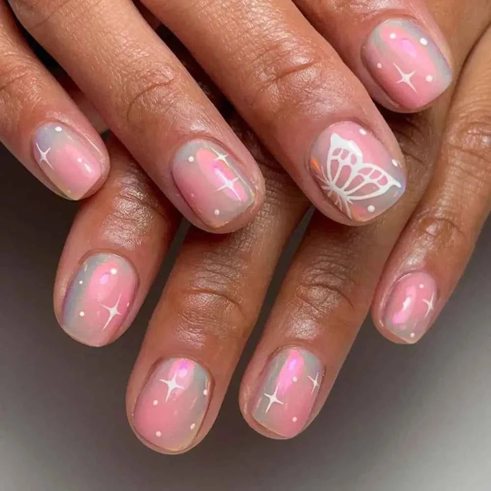 24Pcs Pink French Cartoon Snail Press-On False Nails