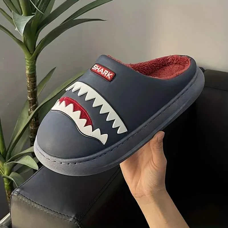 Kawaii Winter Plush Shark Slippers - Unisex Non-Slip Soft Warm EVA Home Shoes