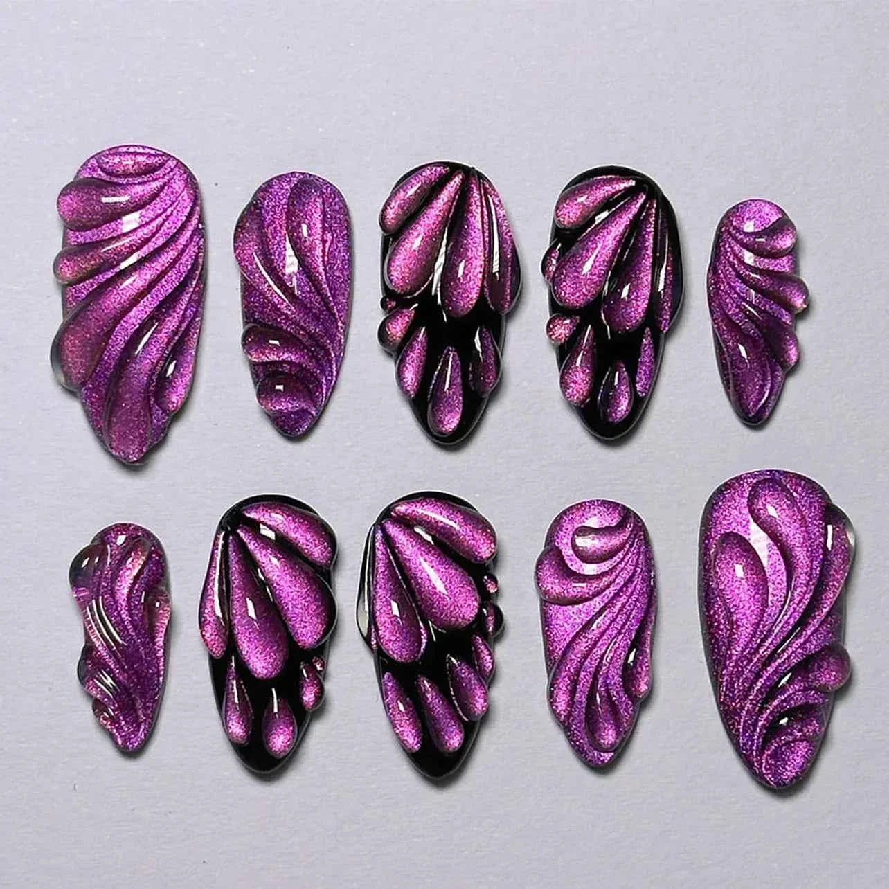 24pc Mid-Length Almond Press On Nails - Blue Smudge Full Cover Set
