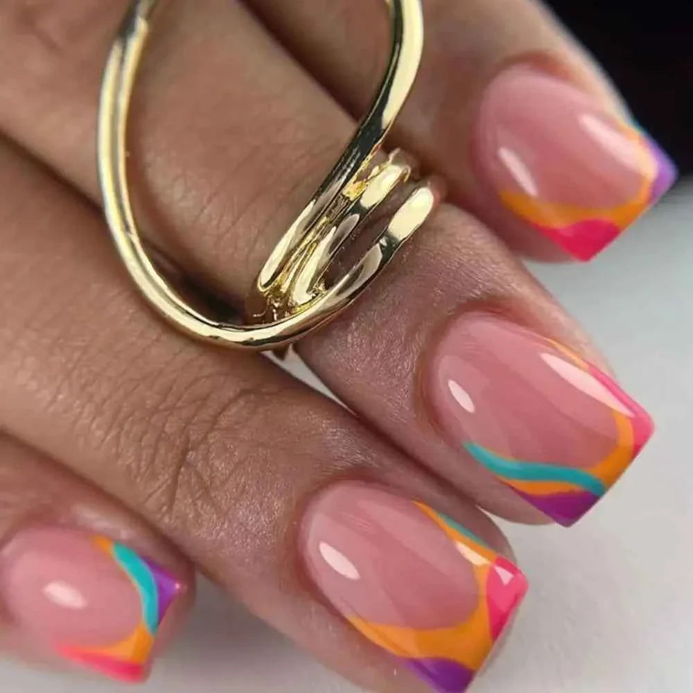 24Pcs Pink French Cartoon Snail Press-On False Nails