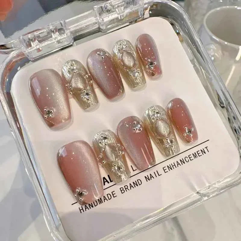10Pcs Naked Cat Eye Press-On Nails with Laser Butterfly Decor