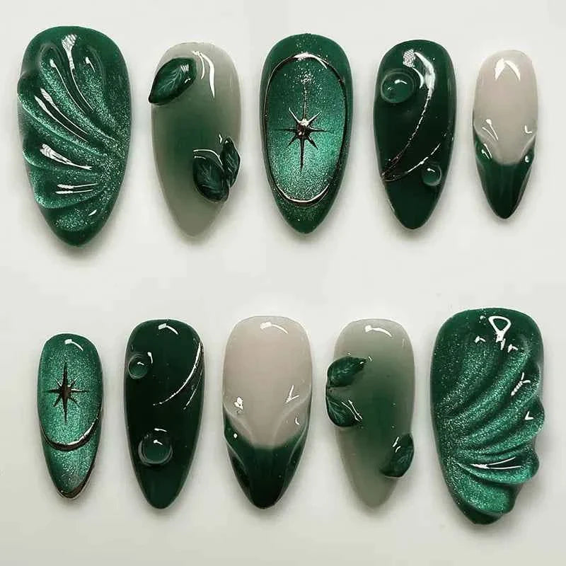 24pc Mid-Length Almond Press On Nails - Blue Smudge Full Cover Set