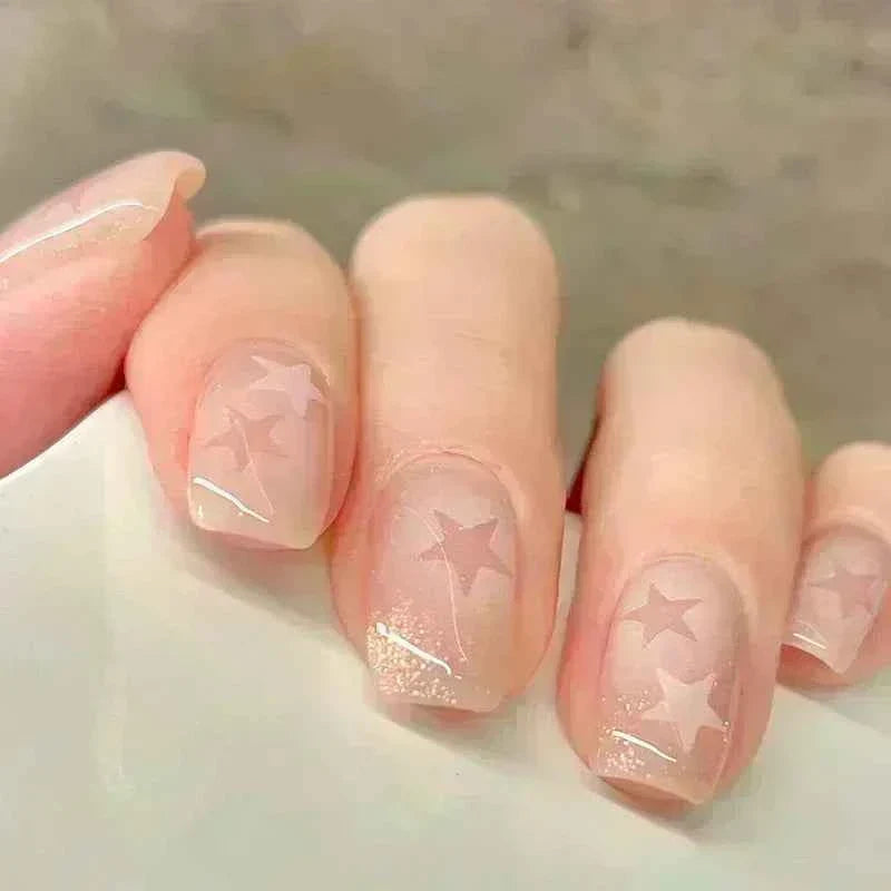 24pc Short Square Coffin Press On Nails - Glitter Diamond Blush Pink Cat Eye