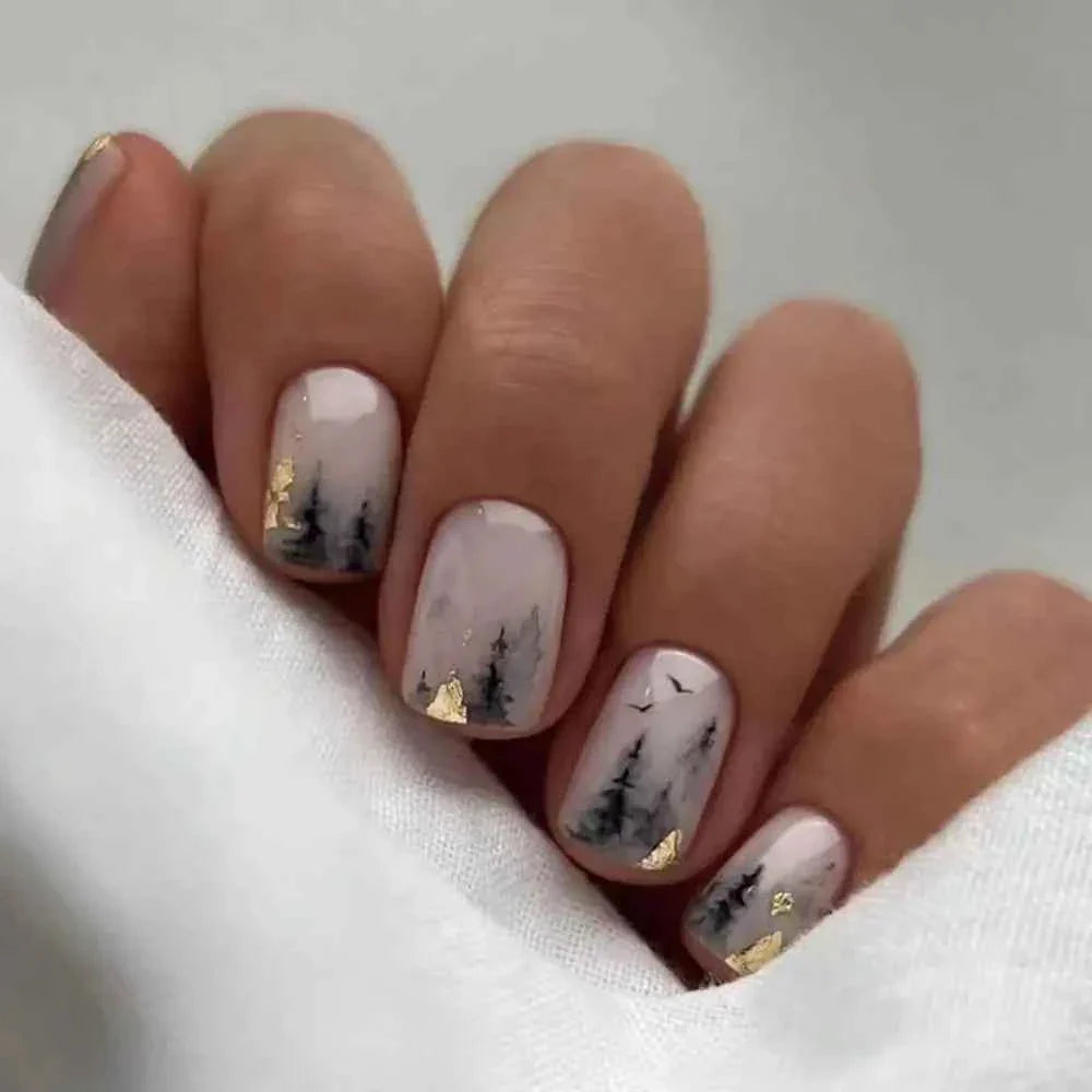 24Pcs Pink French Cartoon Snail Press-On False Nails