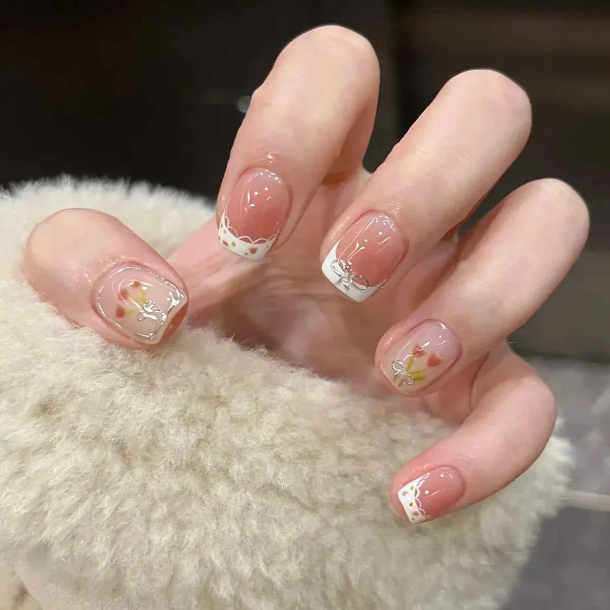 24pc Short Square Coffin Press On Nails - Glitter Diamond Blush Pink Cat Eye
