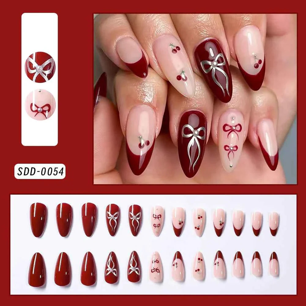 24pc Short Square French Press On Nails - White & Pink Flower Design