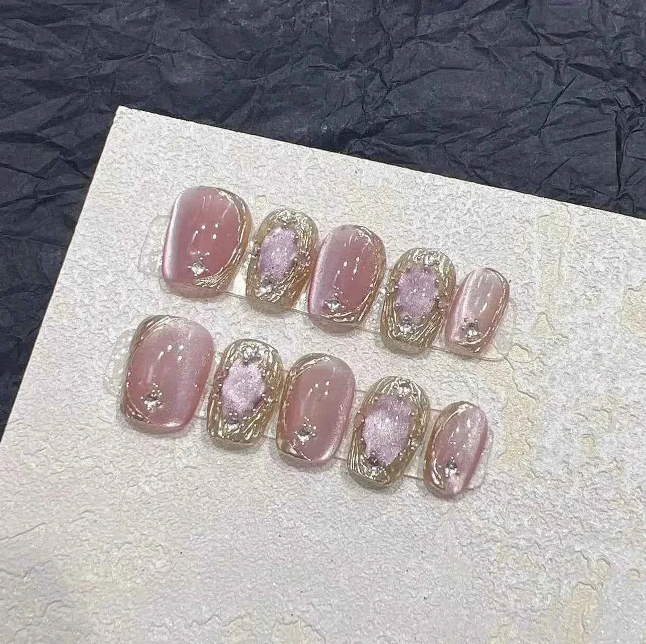 10Pcs Naked Cat Eye Press-On Nails with Laser Butterfly Decor