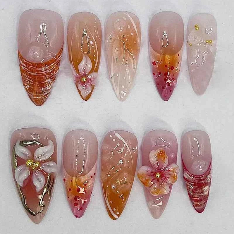 24pc Mid-Length Almond Press On Nails - Blue Smudge Full Cover Set