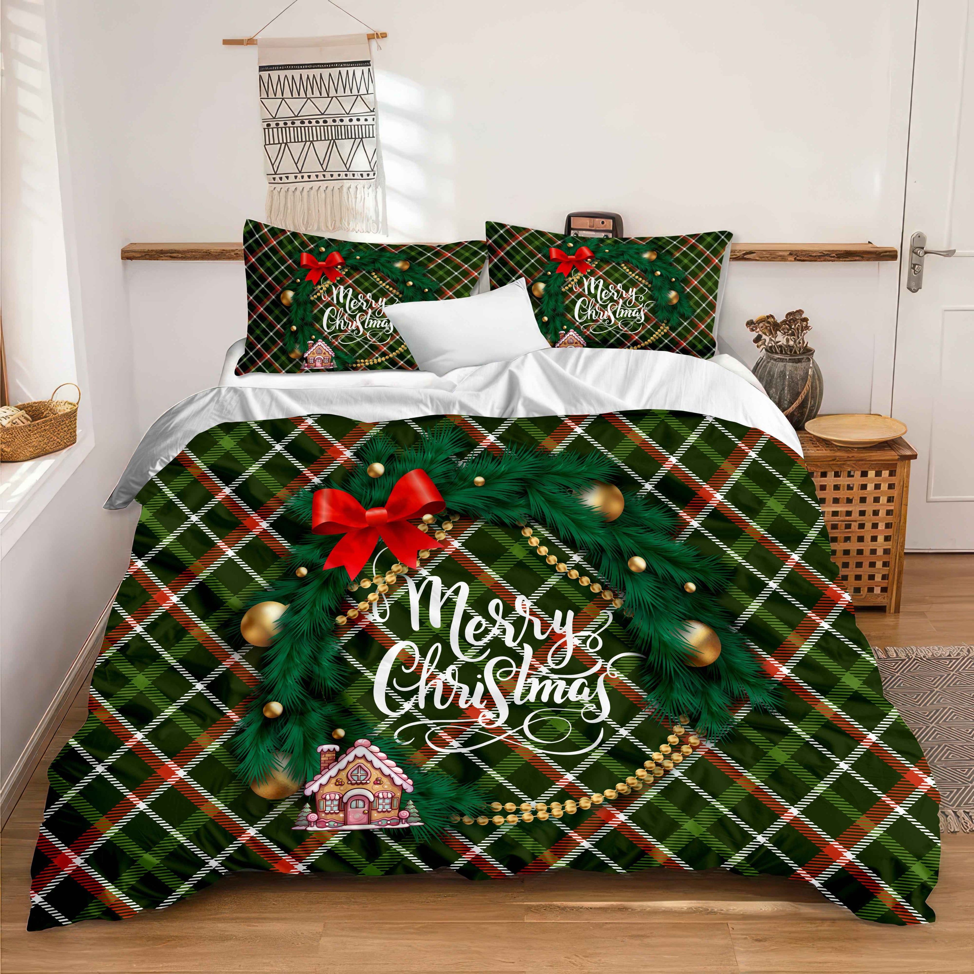 Christmas Plaid Bedding Set - Merry Christmas Duvet Cover & Pillowcases (US Sizes)